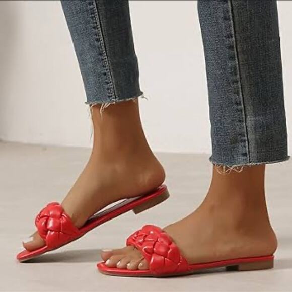 Rogue Vintage Red Leather Braided Slides Sz 9 - Picture 1 of 7